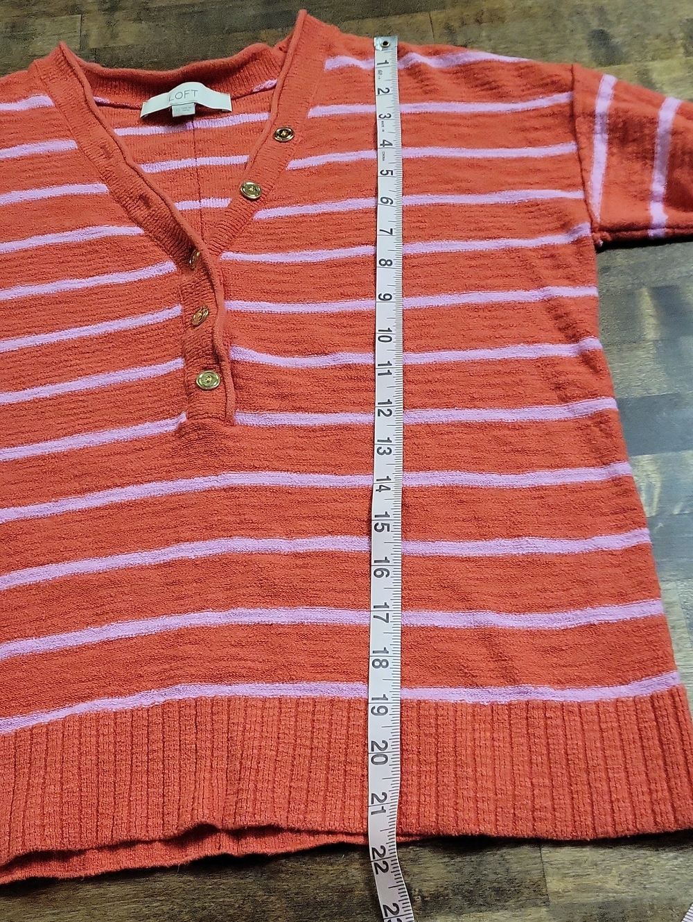 LOFT Coral Pink Striped V-Neck Button Sweater Size XS - Picture 5 of 15